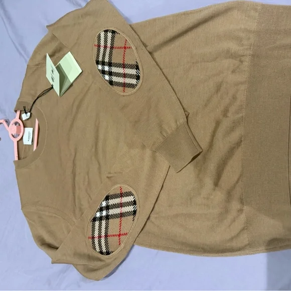 Burberry Crewneck Sweater with Plaid Elbow Patches